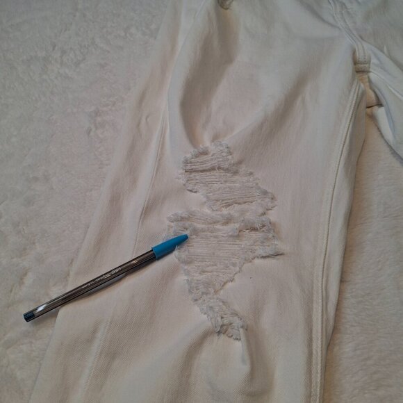 American Eagle Mom Straight Jean Sz 8 X-Short 5 Pocket Distressed Neutral Boho - Picture 16 of 16